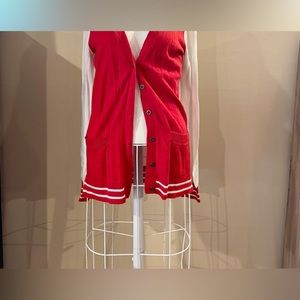 Red cream vintage style SO Cardigan long sleeve with pockets